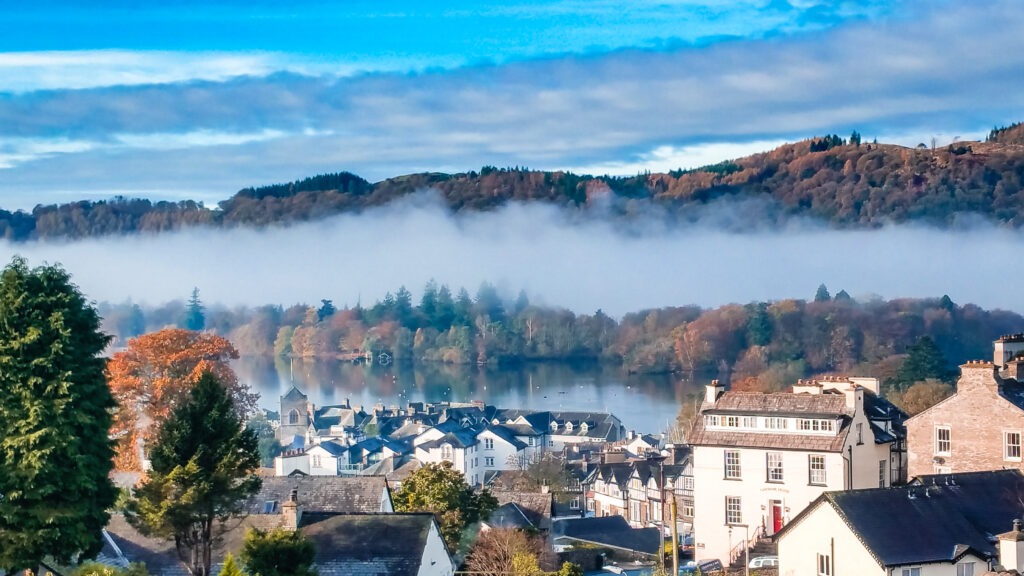 View over Bowness On Windermere on an early morning.